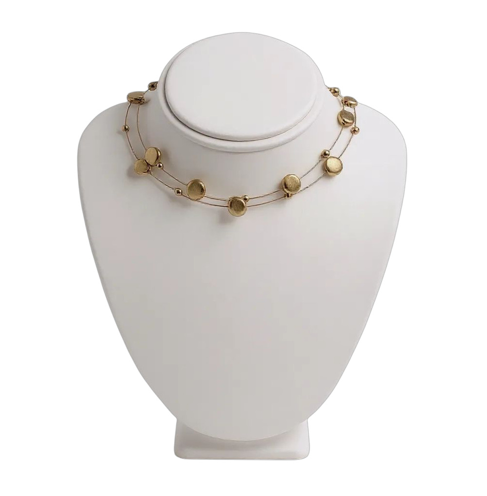 Nine West Double Row Floating Orbs Wire Necklace Coppertone Signed